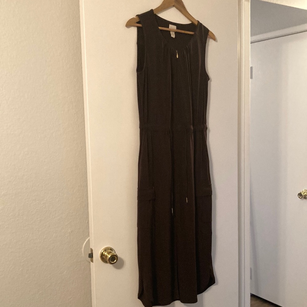 Chicos size 0 chocolate brown dress with zip front and belted waste